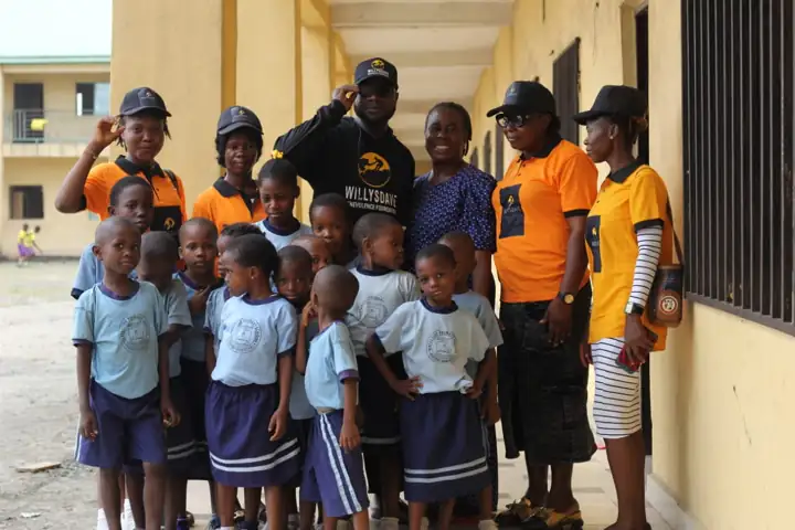 WillysDave team with pupils during a school outreach visit